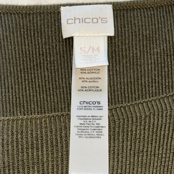 Chico's Poncho S/M Olive Green Gold Button Embellishment Ribbed Lagenlook Luxury - Picture 5 of 9